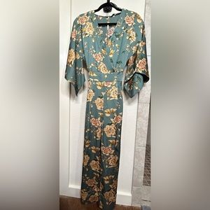 Full length silk pant jump suit with wide flowy sleeves